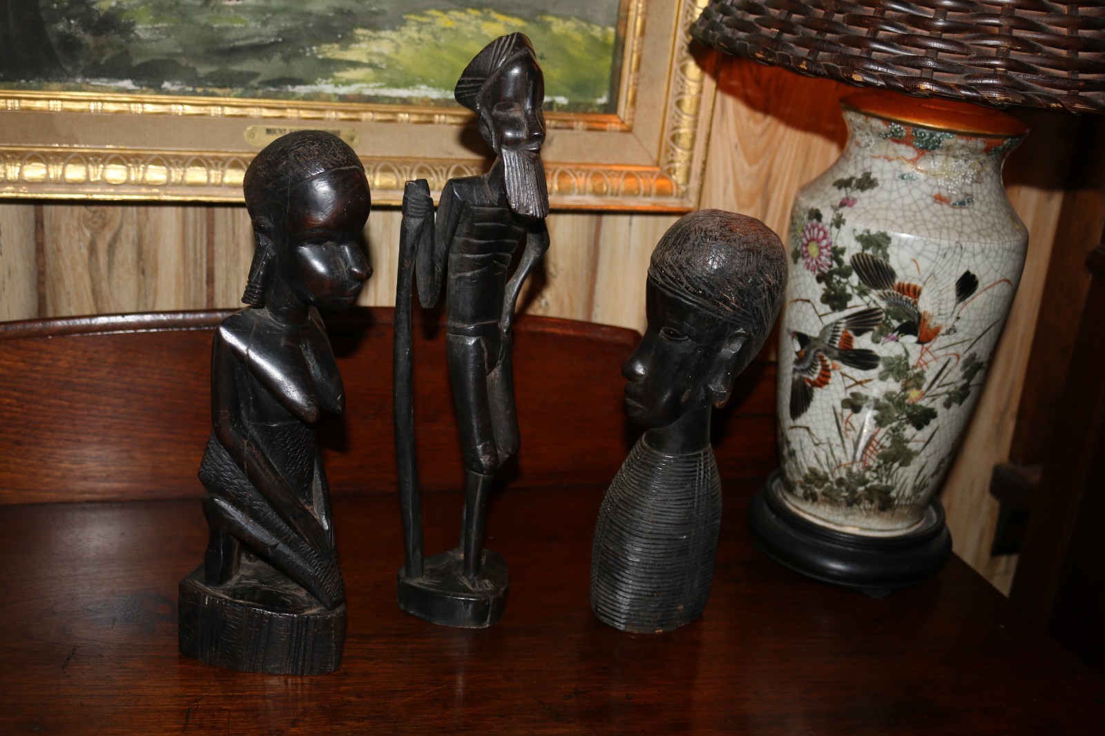 3 Mid Century African Figures, carved Exotic Ebony ,