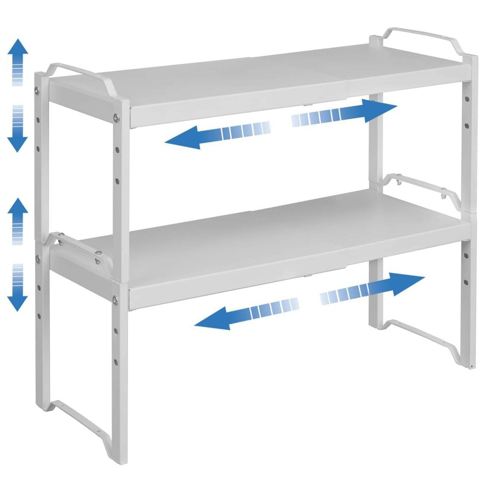 2 Pack Expandable Kitchen Cabinet Shelves Organizers, Stackable Adjustable Sm...
