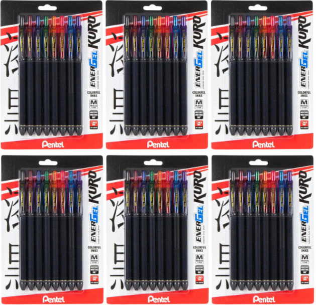Pentel EnerGel Kuro Liquid Gel Pen 0.7mm Medium 8 pack assorted bundle (48 pens)