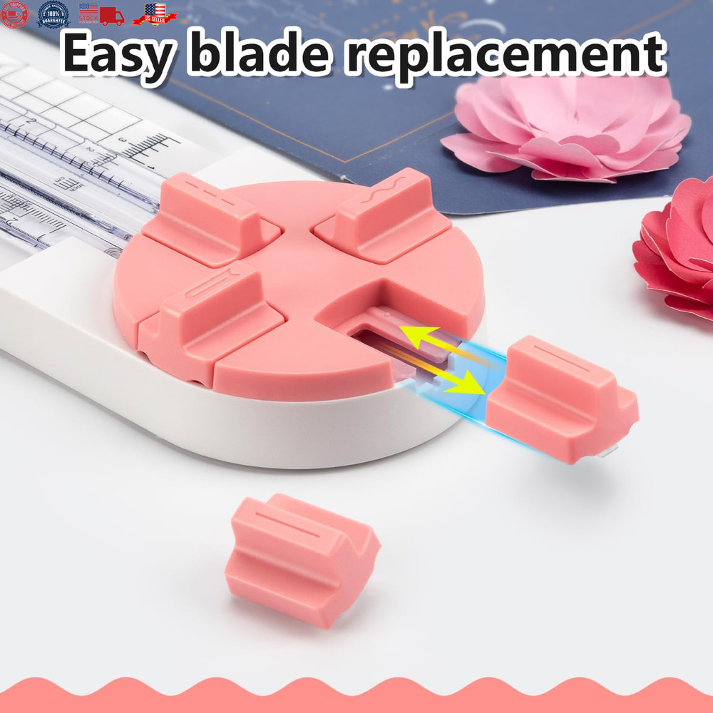 Pink Paper Cutter 4-In-1 Paper Trimmer Multi-Function Scrapbooking Tool with Str