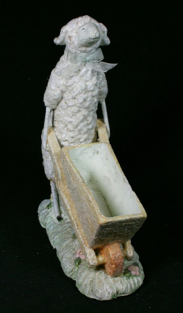 Mache Sheep Pushing Wheelbarrow Easter Spring Planter Or Candy Dish