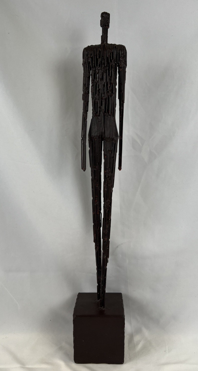 Brutalist Male Welded Nail Art Sculpture Modernist Metal 27” Giacometti Style