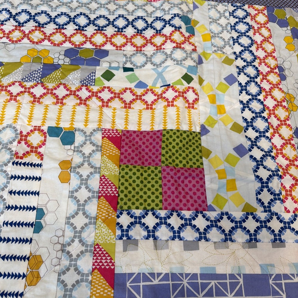 Handmade Lap Quilt 37” Square Periwinkle Backing And Border