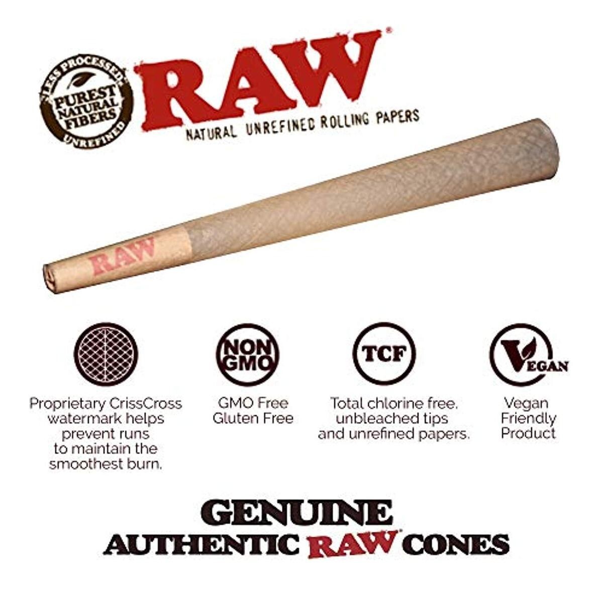 Authentic RAW Classic King Size W/Filter Tip Pre-Rolled Cones 100 Pack US