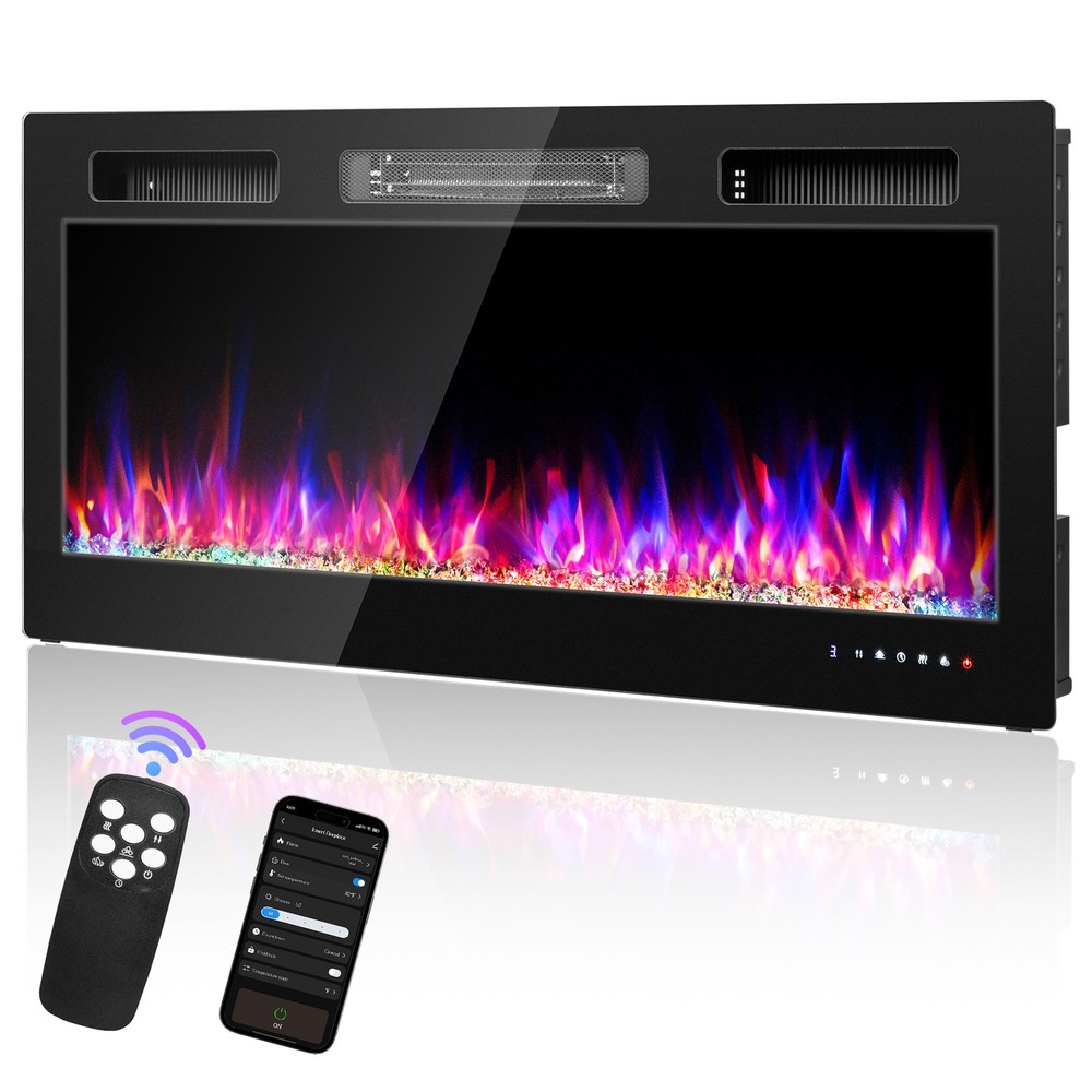 30" Electric Fireplace Insert Wall-Mount Heater 1500W Remote Control & WIFI
