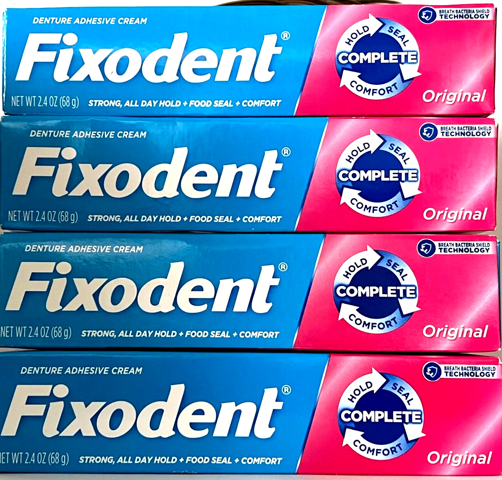 FIXODENT *ORIGINAL* DENTURE ADHESIVE CREAM 4 TUBES 2.4-OZ (68g) EA