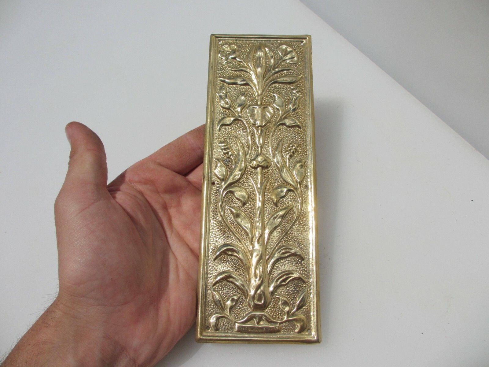 Brass Finger Plate Push Door Handle Art Nouveau Floral Flowers Antique STYLE
