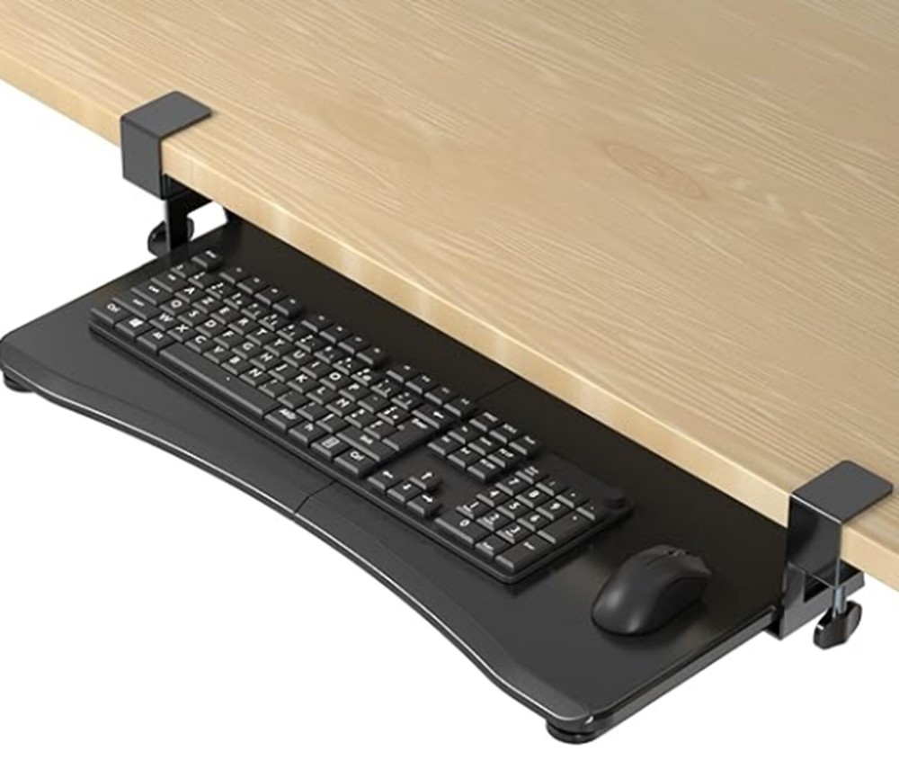suptek Keyboard Tray Under Desk Pull Out with C Clamp Mount Computer Keyboard...