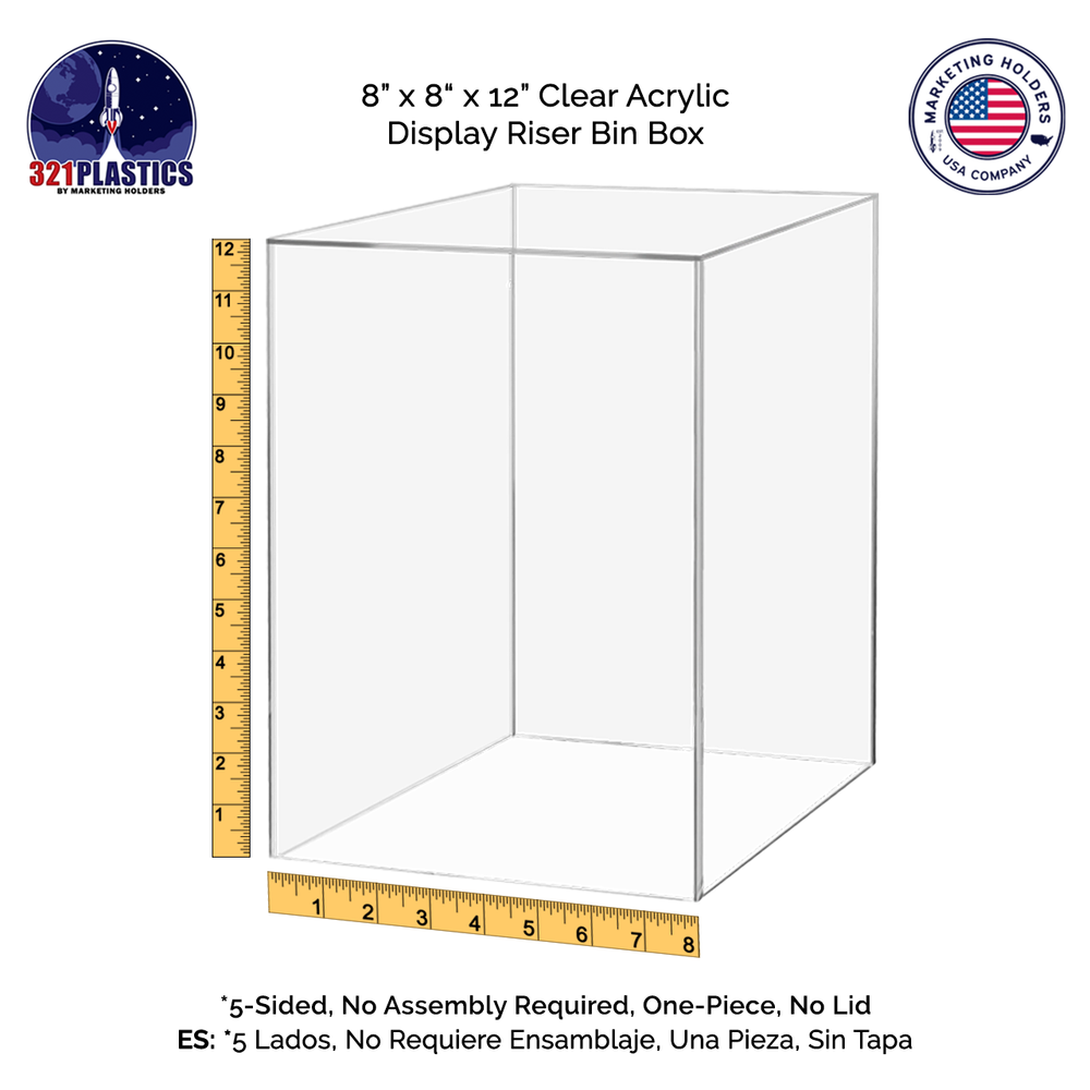 8" x 8" x 12" Rectangular Clear Acrylic Retail Display Box Dust Cover