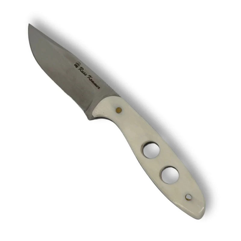 Russ Kommer Whiteout D2 Steel Fixed Blade Hunting Knife With Leather Sheath