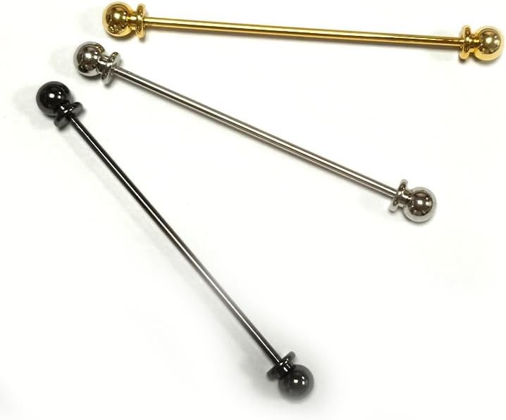 3PCS Men's Brass Ball Collar Tie Pins, Classic Shirt Collar Bar Tie Clips, for L