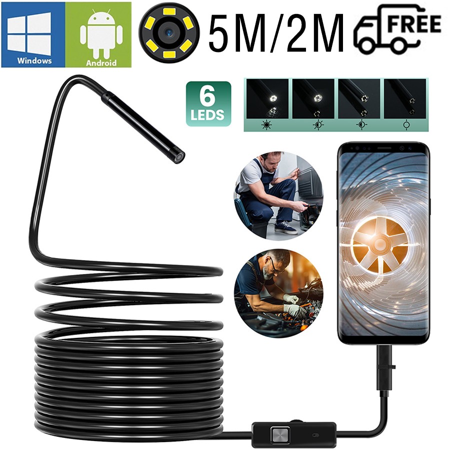 HD 16.4FT Borescope Camera with 6 LED Lights Type-C Waterproof For Android PC