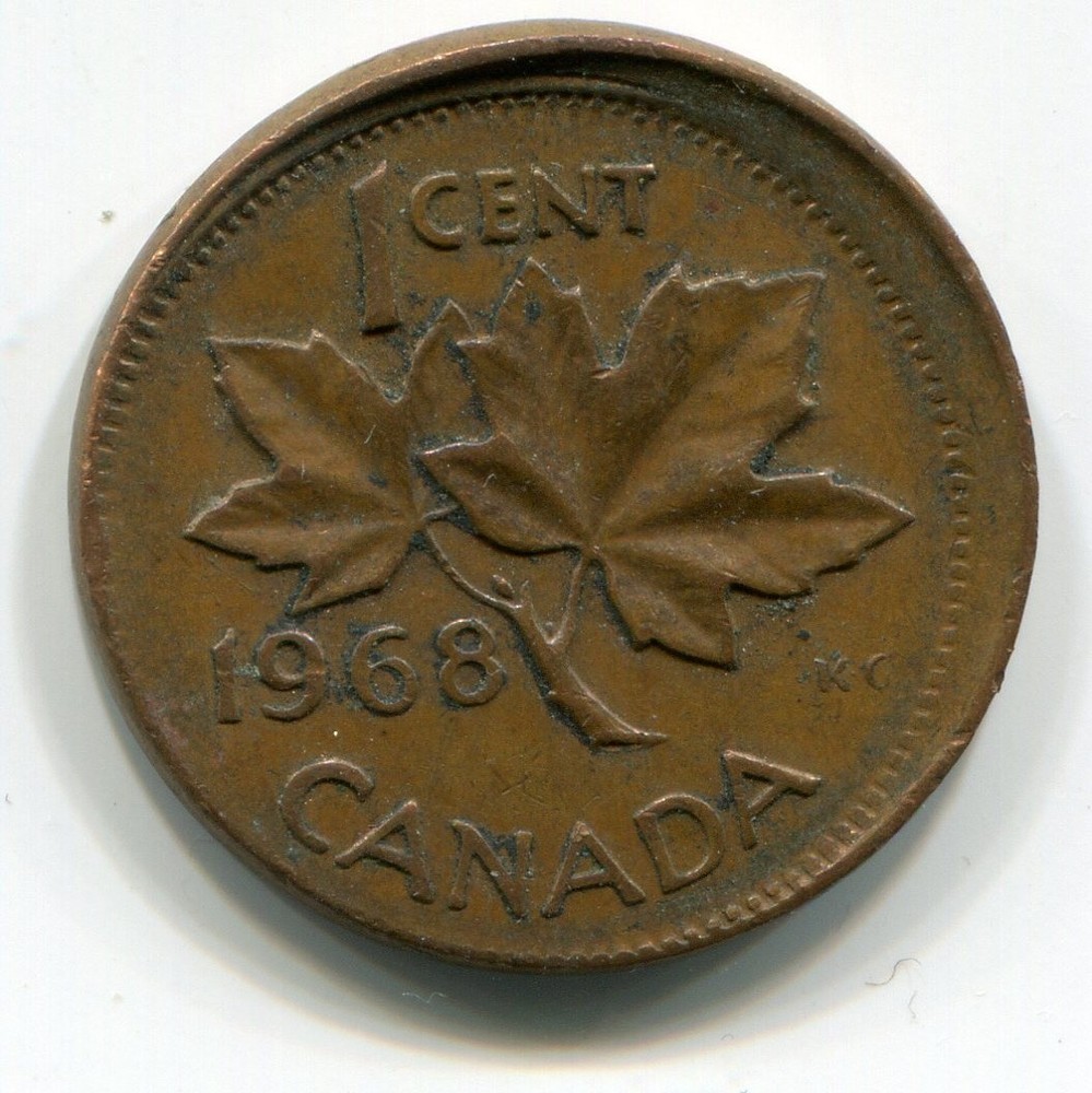 1968 Canada 1c Cent - Struck Off Center