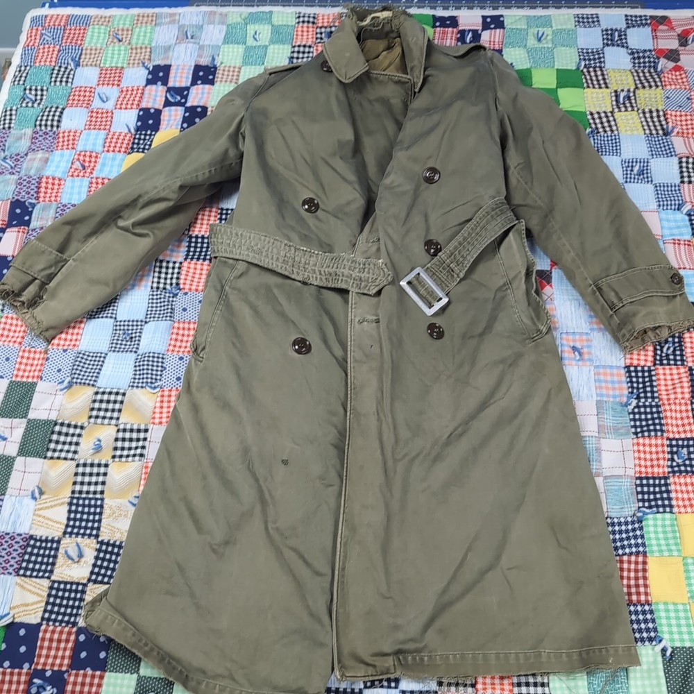 ORIGINAL WWII US ARMY M1938 Trench Coat Jacket Small Long Distressed Wool Liner