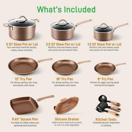 nutrichef NCCW20S High qualified Basic Kitchen Cookware Set, Non-Stick 20-Piece