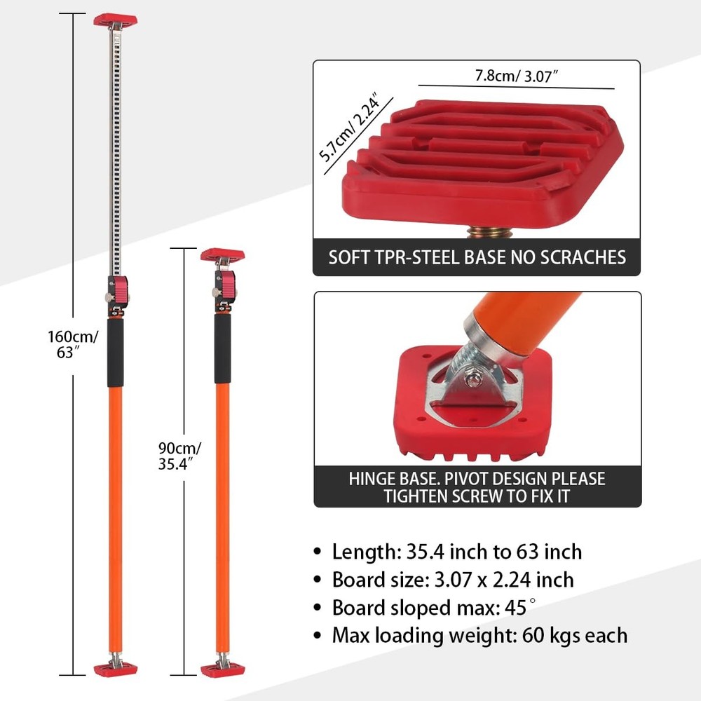 Adjustable Support Pole 2-Pack Telescopic Rod 35-63in Construction Ceiling