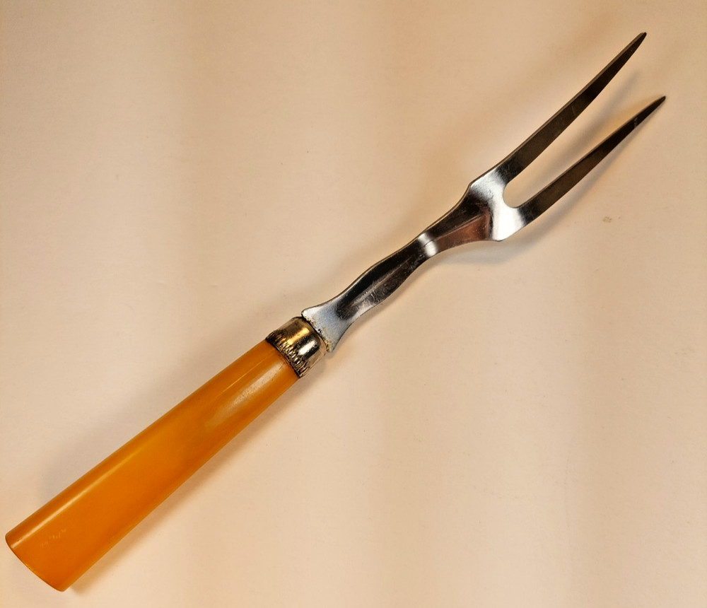 Bakelite Meat Fork /Serving Fork Vintage Butterscotch Handle 9.75 in