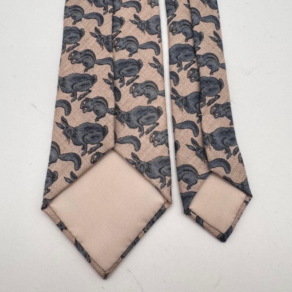 Hermes Necktie Rabbit Squirrel Pattern Slim All-over Design Used