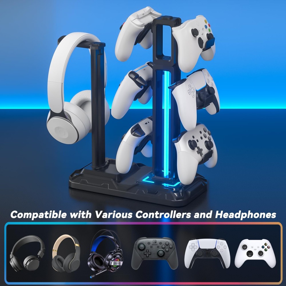 RGB Multi-Controller Holder with 9 Light Modes Rotatable Headphone Hanger Stand