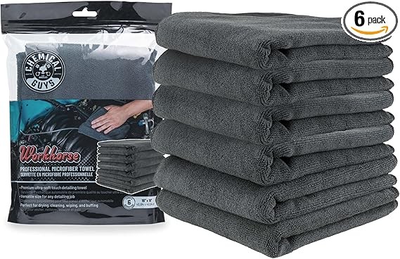 Chemical Guys - Workhorse Microfiber Towel, Black (16 in. x 16 in.) (Pack of 6)