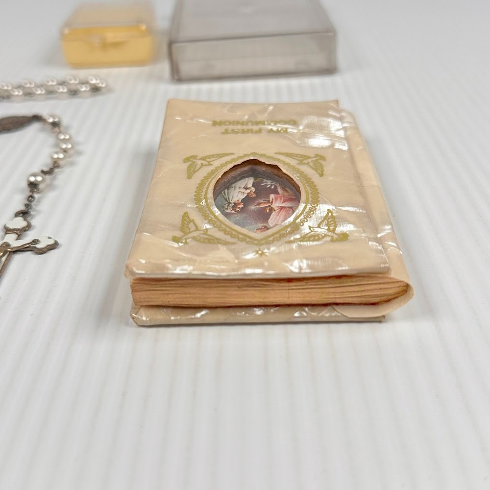 Vintage First Communion Prayer Book and Rosary