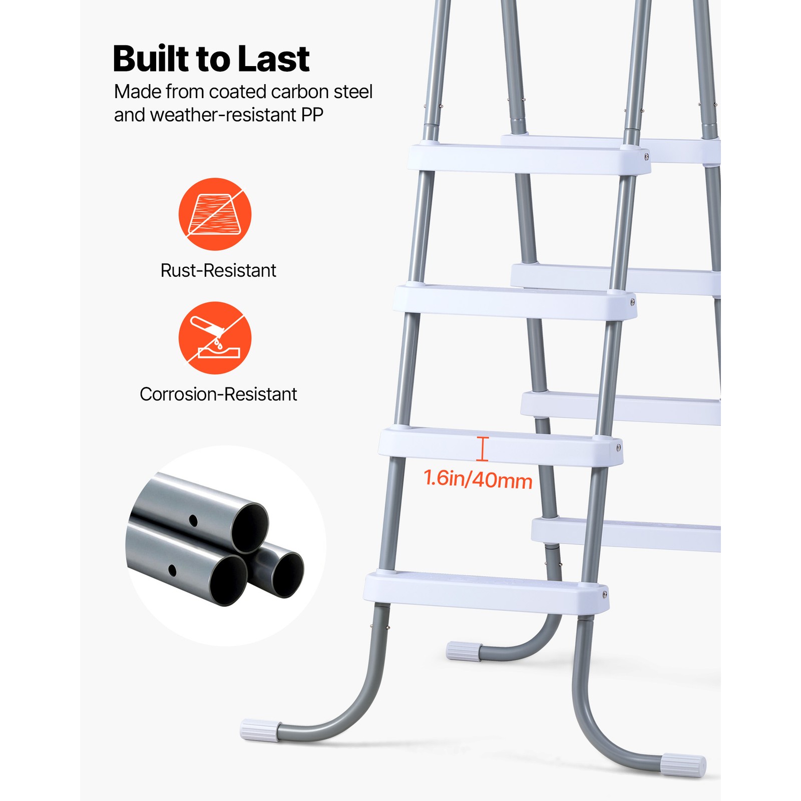 Uimoso 4-Step Steel A-Frame Pool Ladder for 48in Wall, 300lbs Capacity