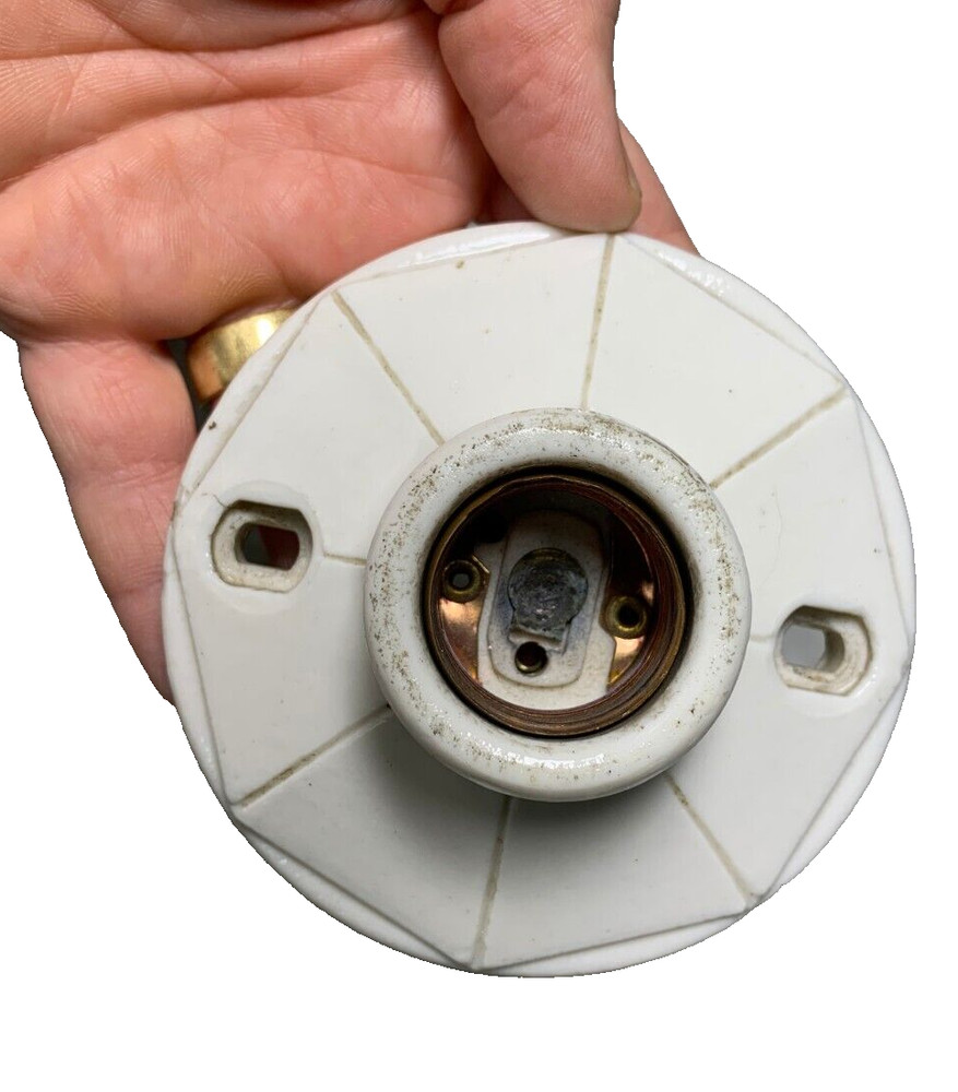 Antique Art Deco Porcelain Ceramic Light Socket Spider Web Octagon Octagonal