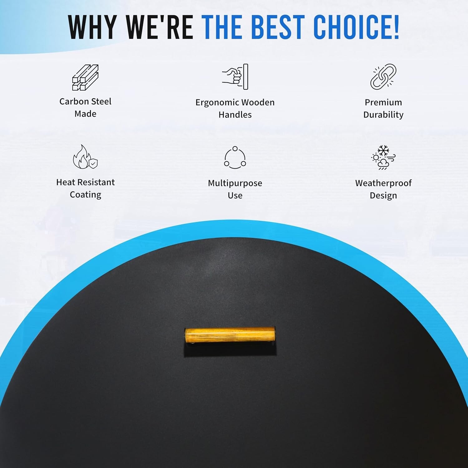 Fire Pit Lid 34 Inch – Round Metal Cover with Wooden Handles