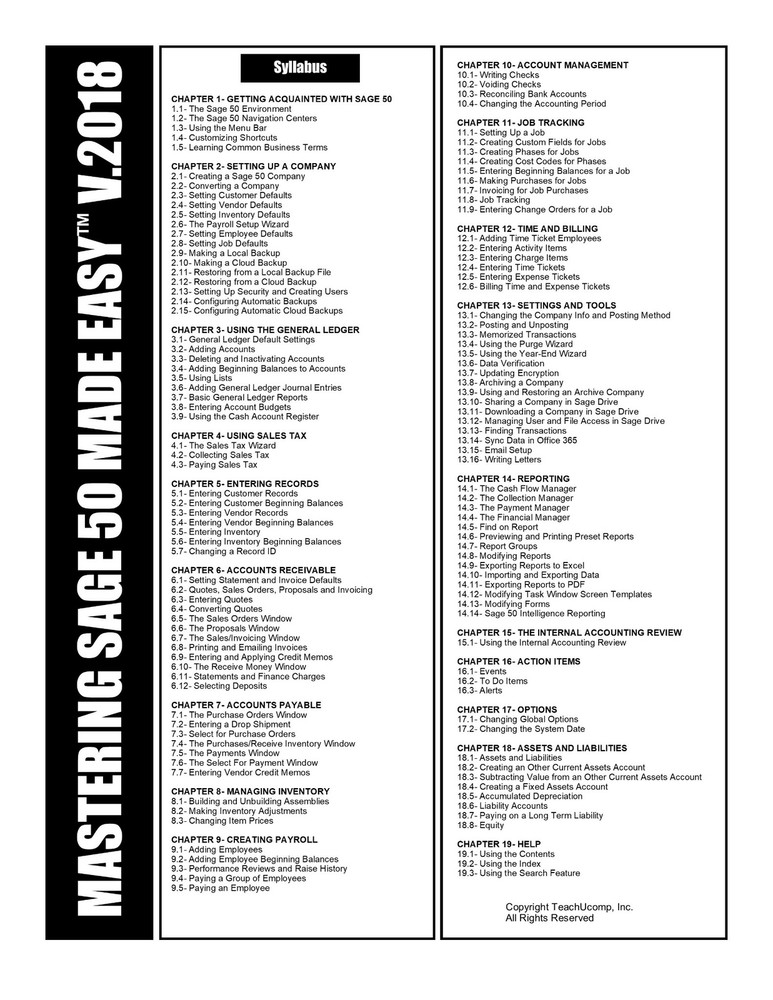 SAGE 50 ACCOUNTING 2018 DELUXE Training Tutorial Course & Quick Reference Guide