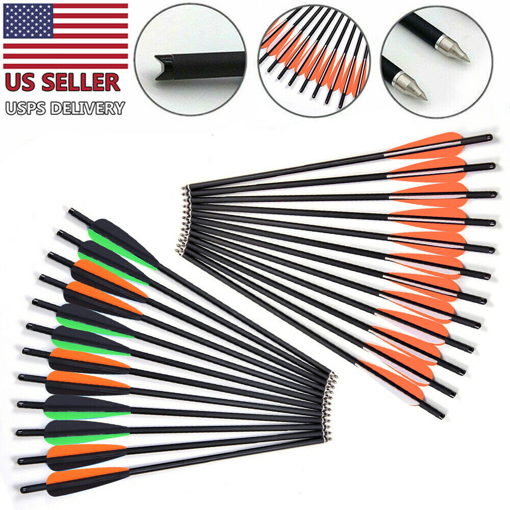 12PCS 20" Archery Hunting Carbon Crossbow Bolts Half Moon Nock OD 8.8mm Arrows