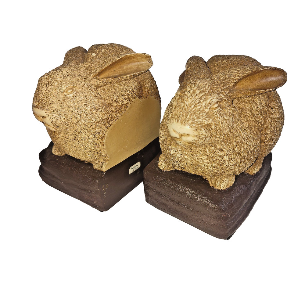 Rabbit Bookends Pair Brown Textured Animal Book Shelf Decor Heavy