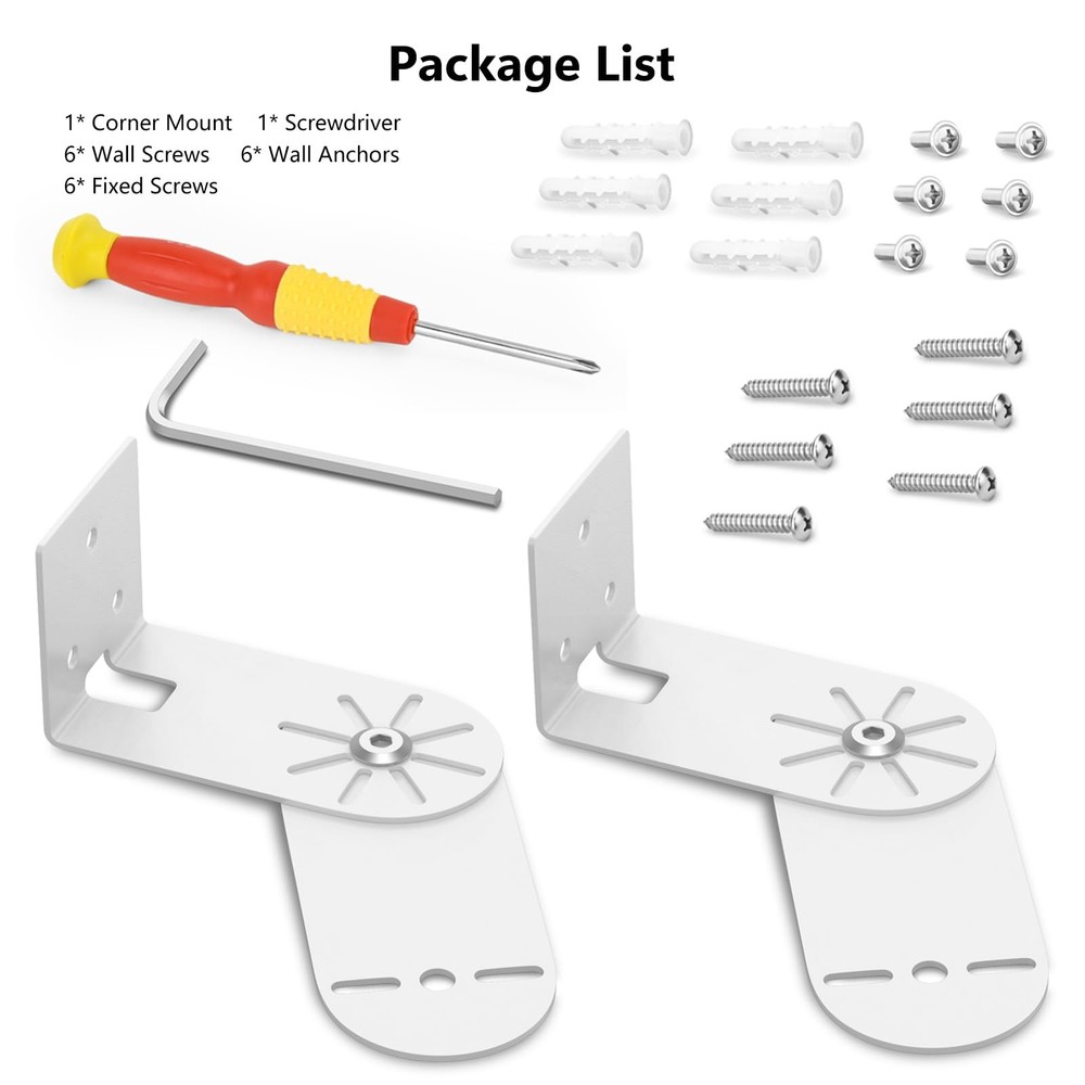 2Pack Adjustable Corner Mount Bracket for Eufy Security SoloCam 2 Pack, White