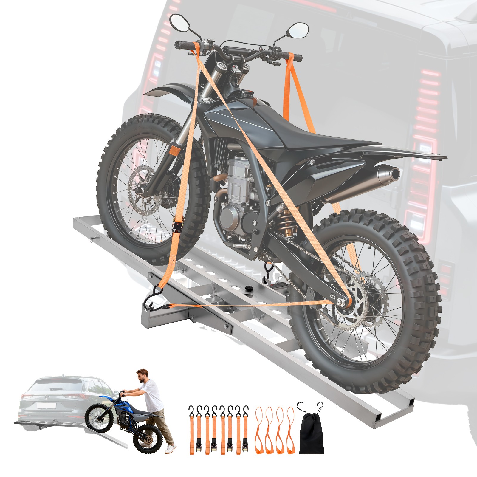 VEVOR Motorcycle Carrier Scooter Dirt Bike Hitch Mount 400 lbs Rack Ramp Hauler