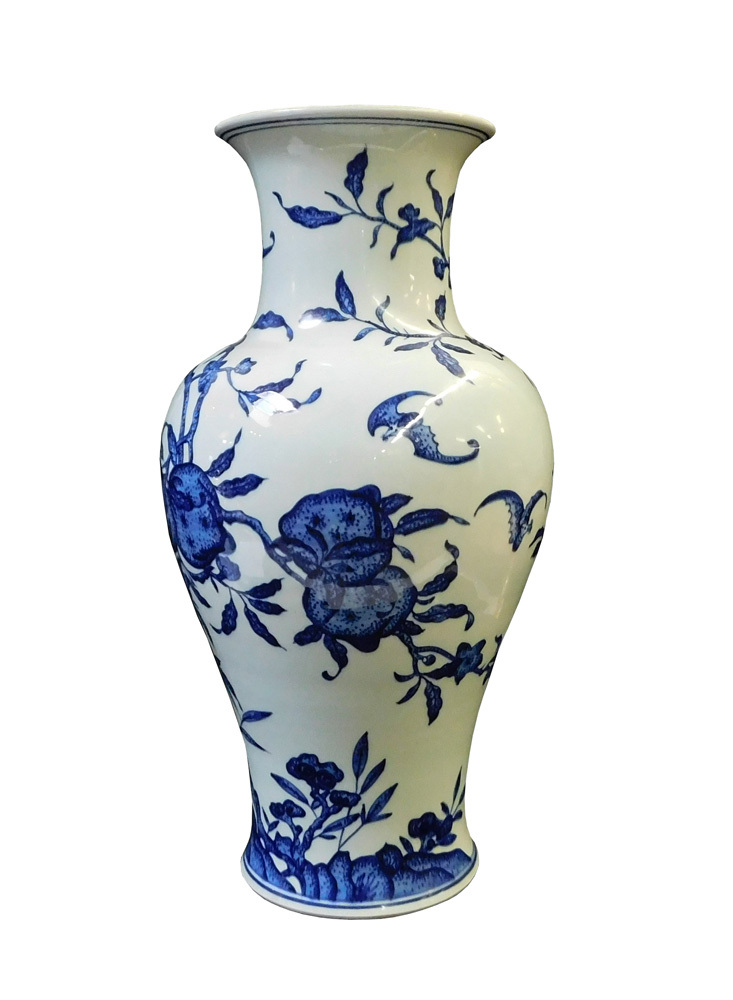 Chinese Blue White Porcelain Peach Graphic Vase cs1751