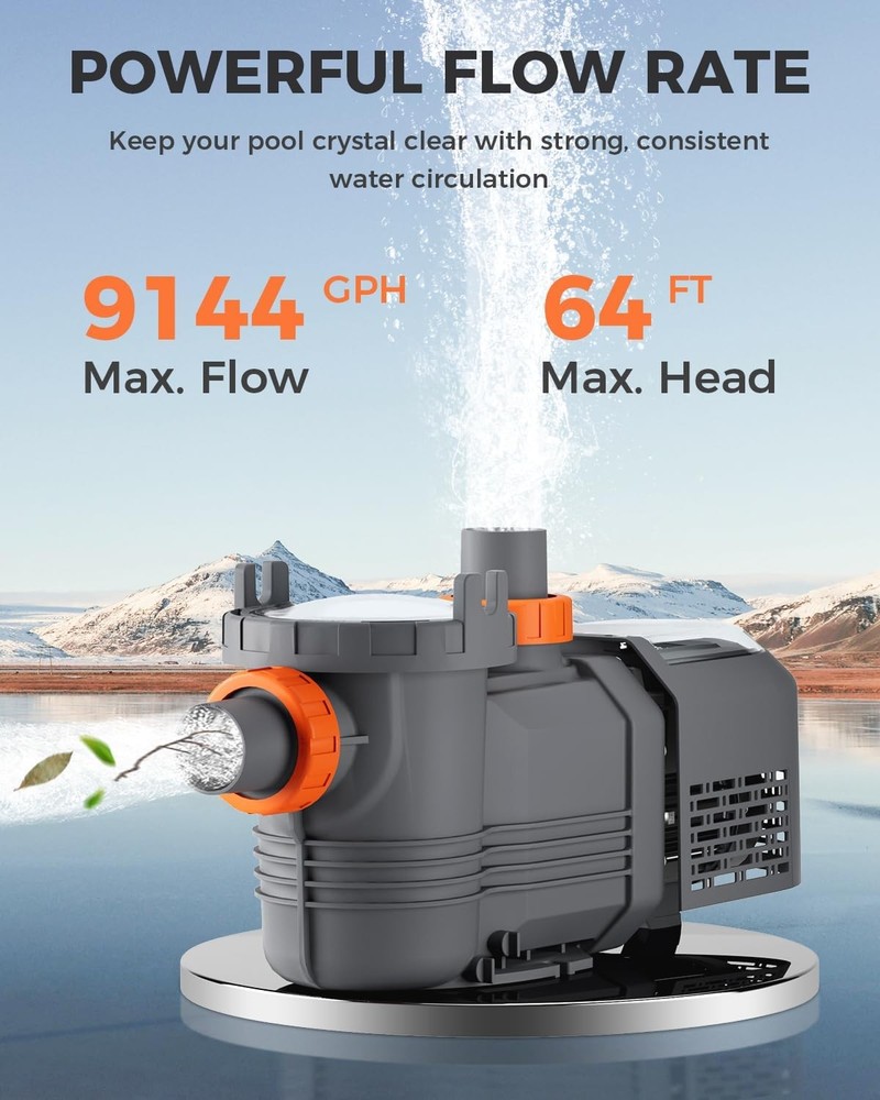 Varpoolfaye High-Flo Variable Speed Pool Pump In/Above Ground w/ Filter Basket