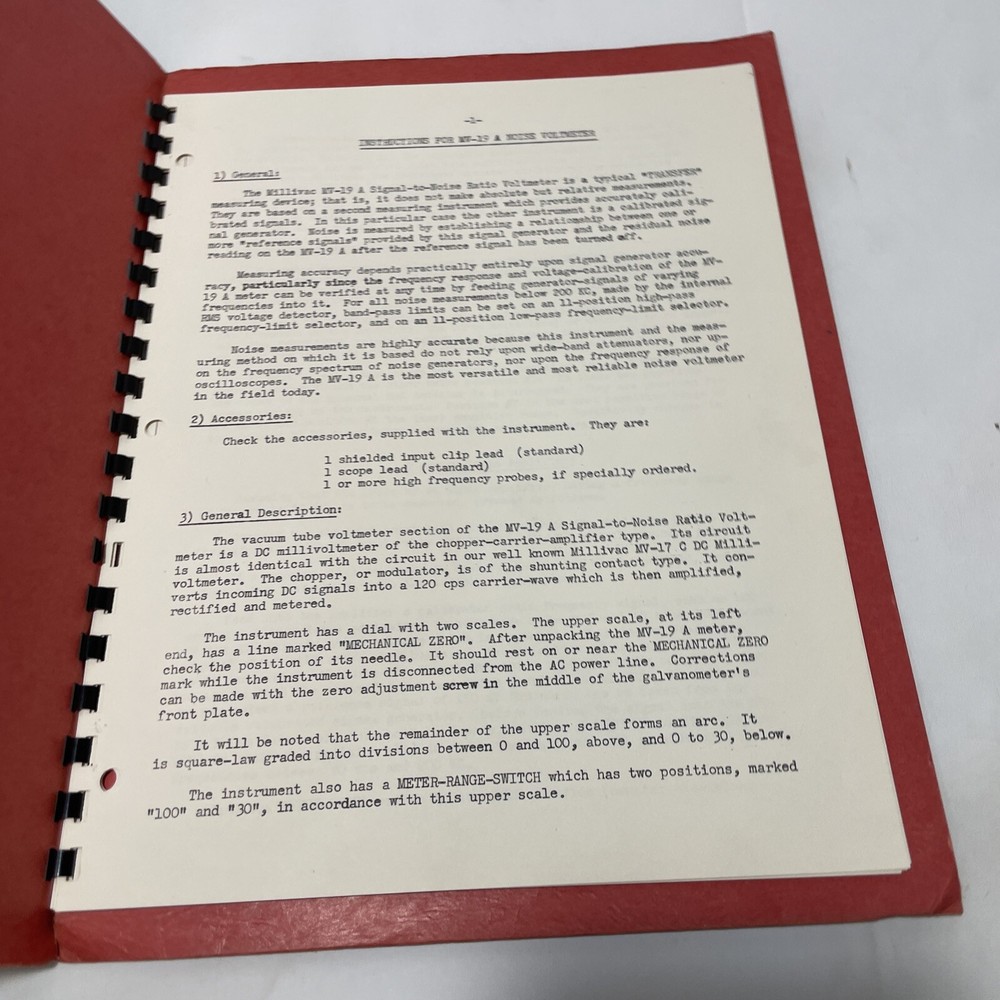 Millivac Type MV-19A Noise Voltmeter Operating Instructions