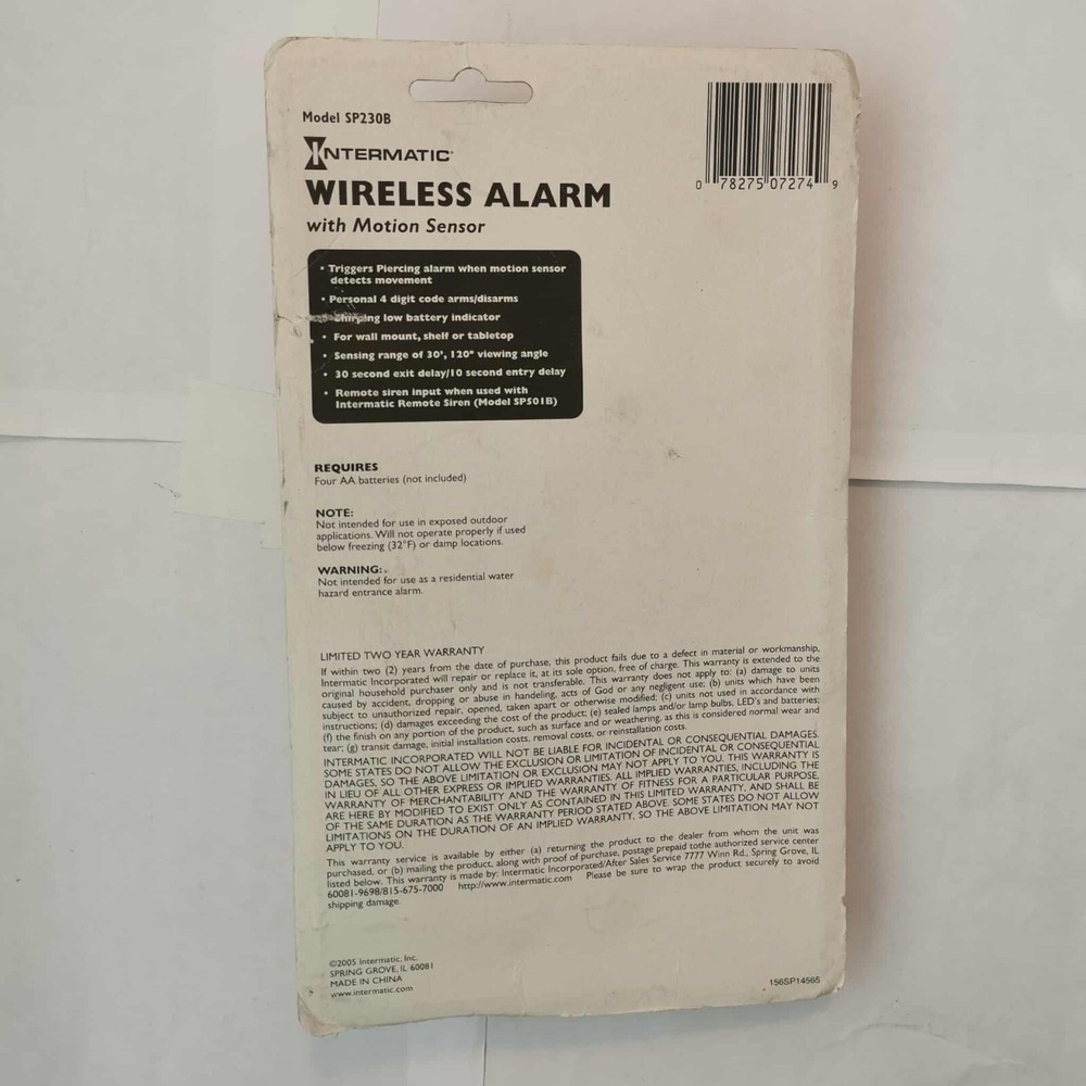 Intermatic Wireless Alarm SP230B Motion Sensor White Stop Crime