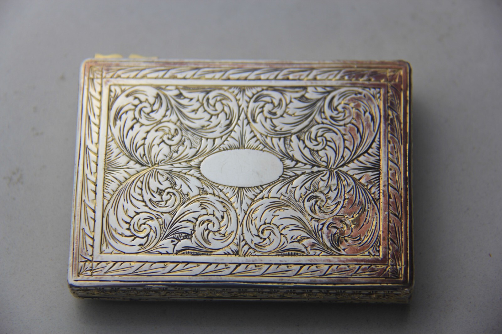 German Parcel Gilt 800 Silver & Enameled Rectangular Snuff Box w/ Courting Scene