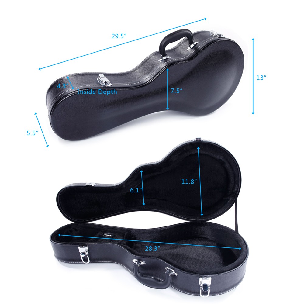 F-Style Microgroove Pattern Leather Wood Mandolin Case Black