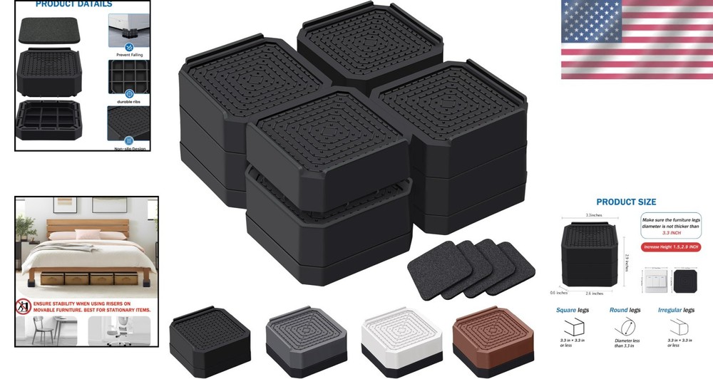 Furniture Risers Bed Risers Adjustable Elevation Heavy Duty Strong Supports 4...
