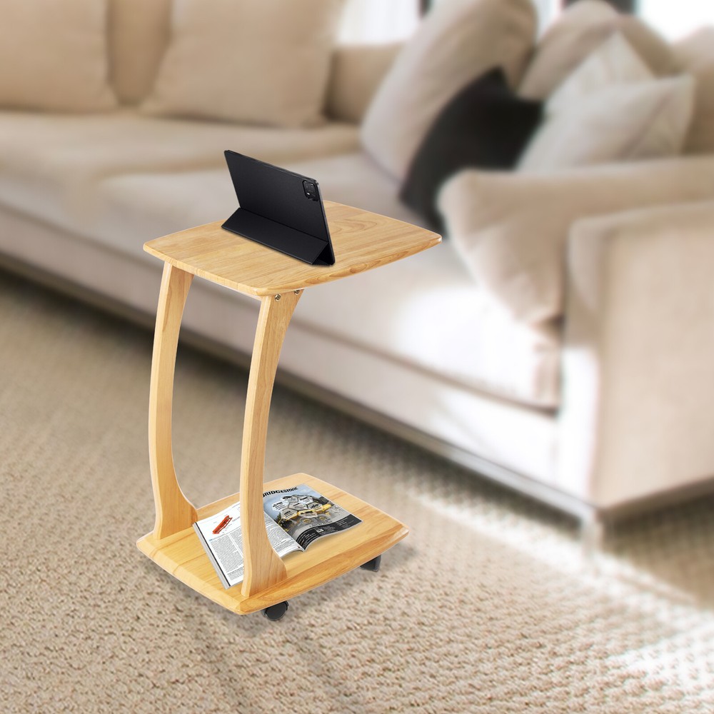 C Shaped End Table Small Side Sofa Table Sofa End Table Laptop Table Wheels Home
