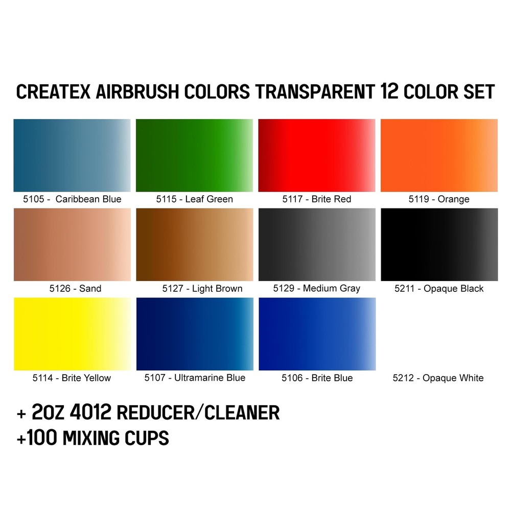 Transparent 12 CREATEX Airbrush Paint Colors Set