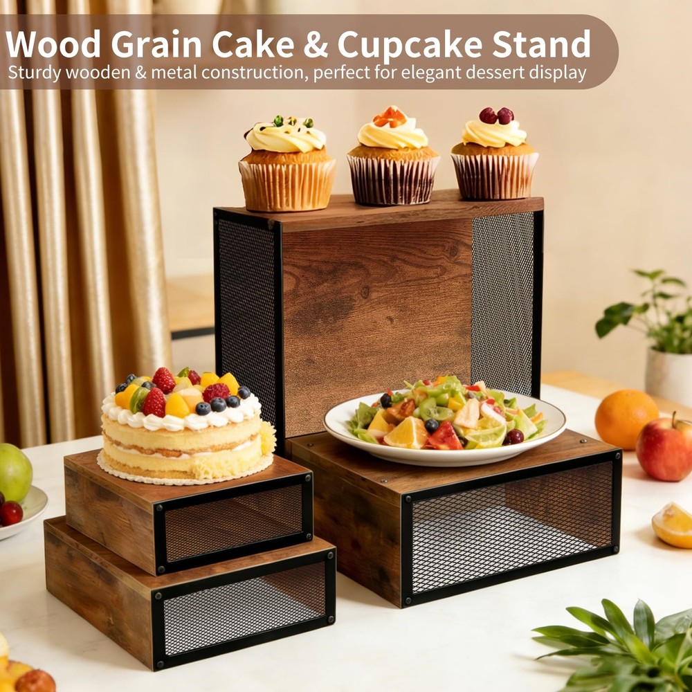 Cupcake Stand Large Buffet Risers 6" 8" 10" 12", 4 Pack Rustic Stackable Dese...
