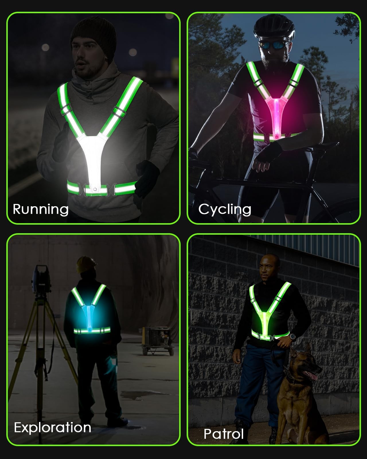 High Visibility Reflective Running Vest 5 Lights Rechargeable Adjustable