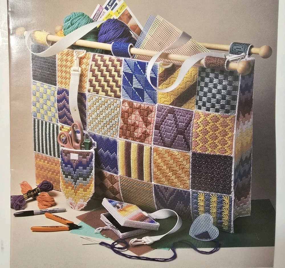 Annie's Attic Plastic Canvas Sample Stitches Tote Bag Pattern Leaflet