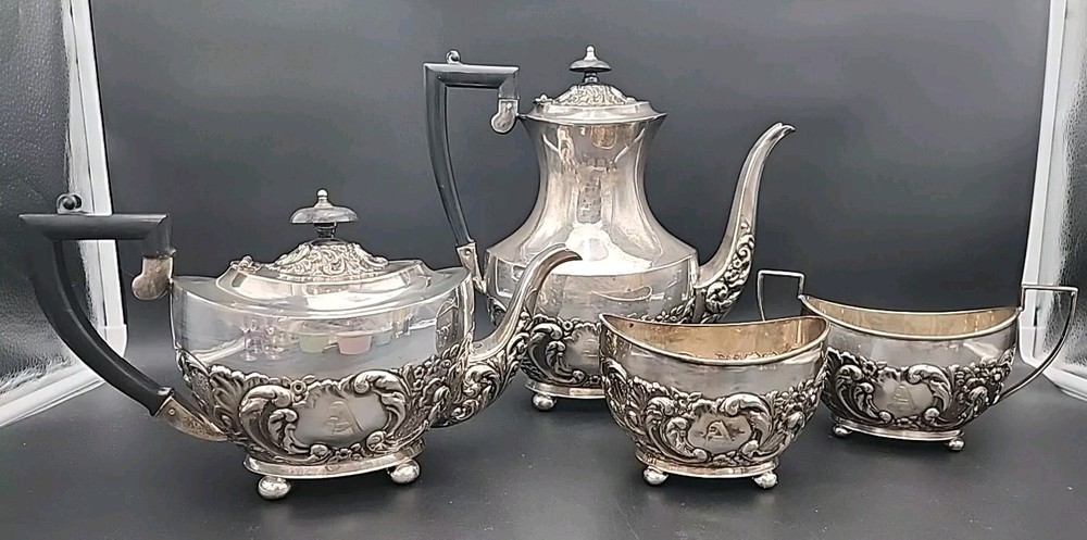 VTG Sheffield "Cameo" Silverplate Coffee/Teapot Set England Monogram A