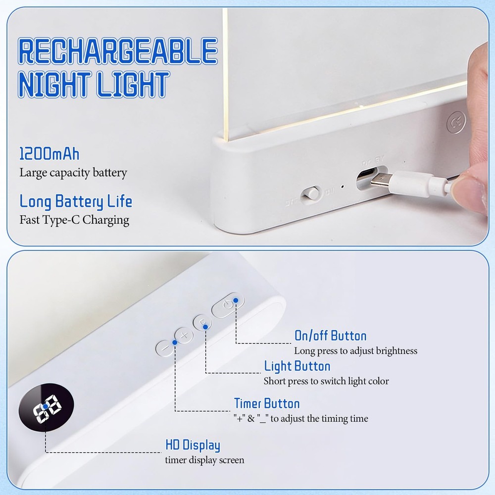 Rechargeable LED Book Light Flat Reading Light Dimmable Panel Plate Lamp