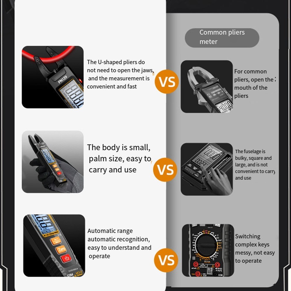 PN129 U Shape Clamp Meter with Automatic Range and Data Retention Feature