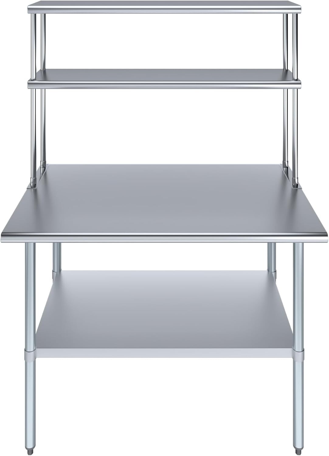 Stainless Steel Prep Table w/ Double Overshelf - Commercial Kitchen Workstation