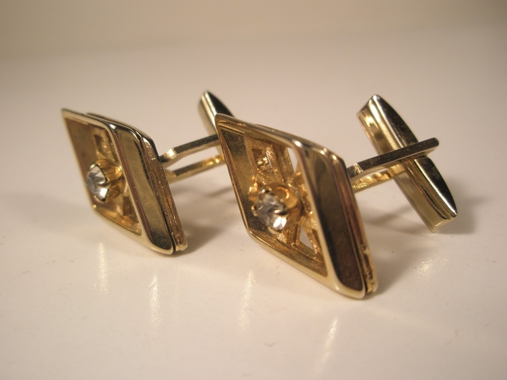 White Rhinestone Quality Vintage Cuff Links